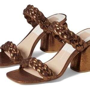NEW! Dolce Vita Netra Woven Block Heel Sandals Bronze Suede Stella - Size 8.5